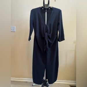 Zara Navy Long Sleeve Knot-Front Midi Dress